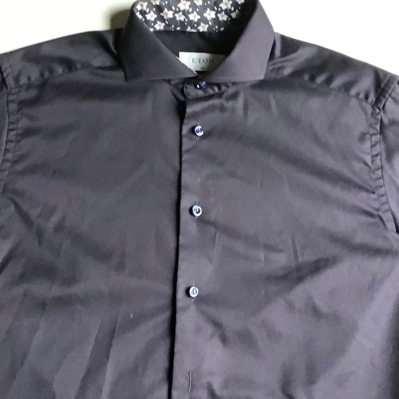 ETON Slim solid black dress cotton shirt Sz 15 3/4 ~40 made in Romania  🇷🇴 - Picture 7 of 11